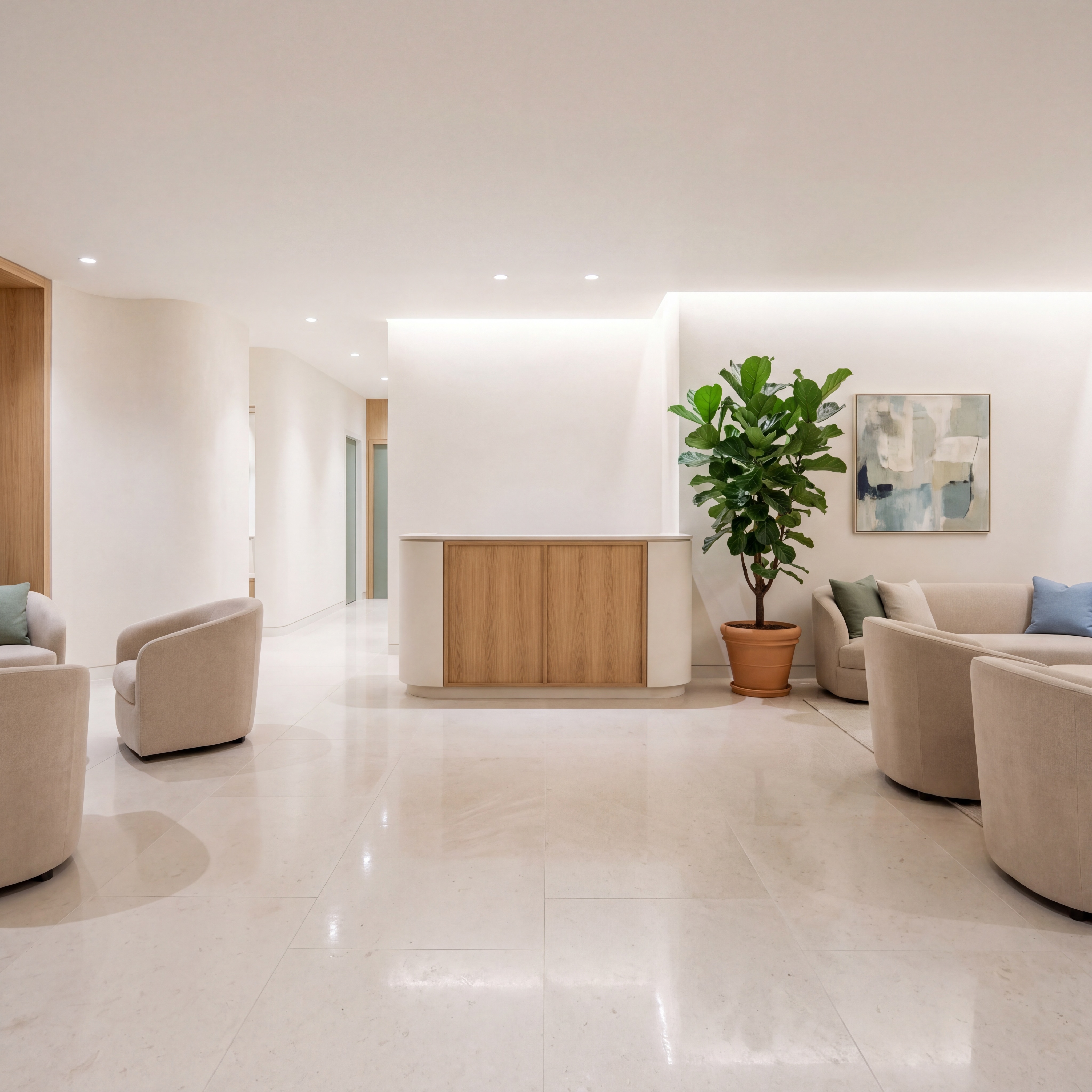 Modern private medical clinic waiting area in Dublin